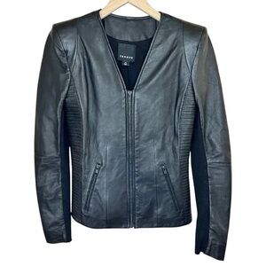 Trouvé Size XS Leather Jacket Blazer Coat V-neck Zip up Moto Style Lambskin Leat